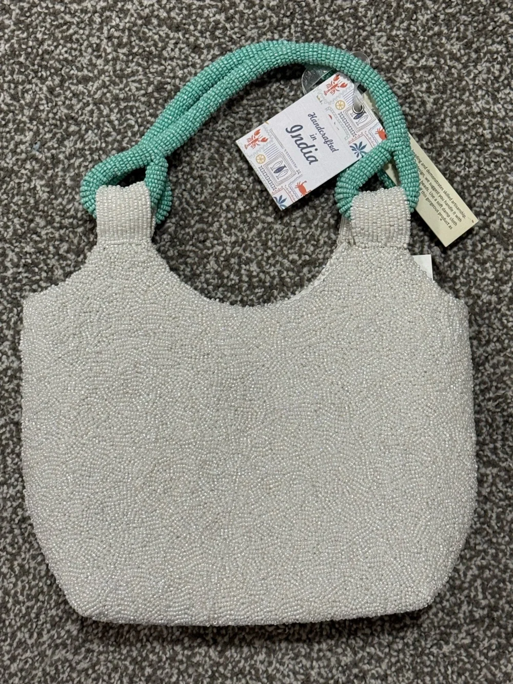 Beaded Sea Turtle Mini Bag in White and Aqua